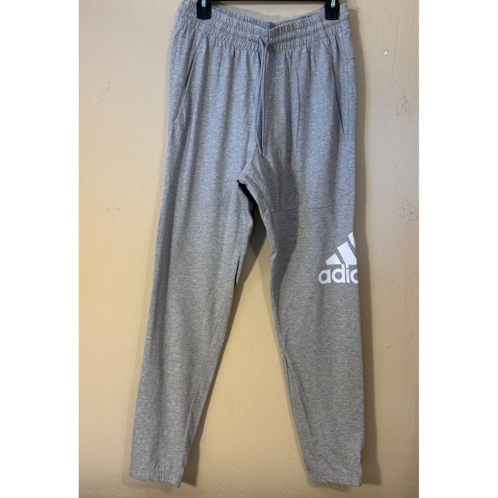 Adidas Jogger Pants Men M Essentials Tapered Jersey Gray IC9429 Logo NEW